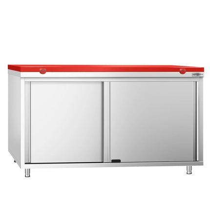 GGM Gastro Stainless Steel Floor Cupboard PREMIUM - 1600x600mm - with Sliding Doors - incl. Chopping Board Red