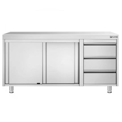GGM Gastro Stainless Steel Floor Cupboard PREMIUM - 1600x600mm - with Sliding Doors - with 3 Drawers right