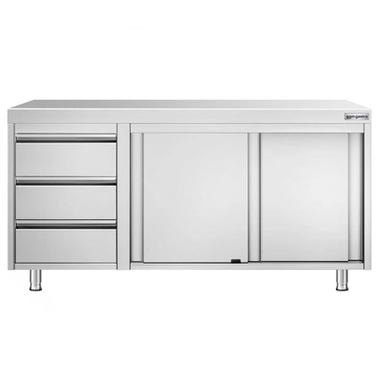 GGM Gastro Stainless Steel Floor Cupboard PREMIUM - 1600x700mm - with 3 Drawers left