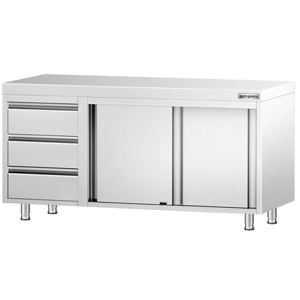 GGM Gastro Stainless Steel Floor Cupboard PREMIUM - 1600x700mm - with 3 Drawers left