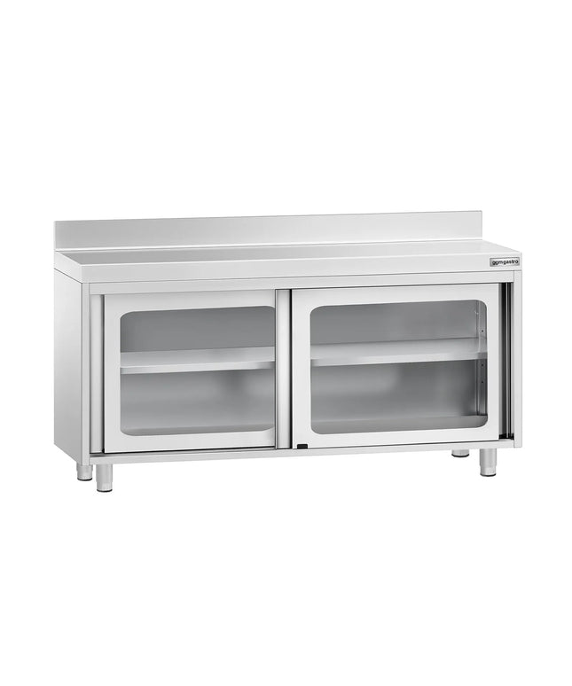 GGM Gastro Stainless Steel Floor Cupboard PREMIUM - 1600x700mm - with Glass Sliding Doors & Upstand