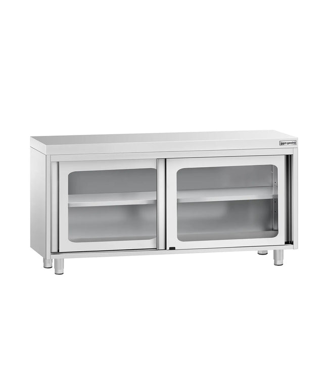 GGM Gastro Stainless Steel Floor Cupboard PREMIUM - 1600x700mm - with Glass Sliding Doors