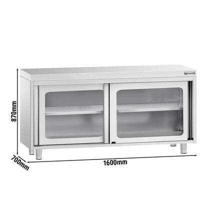 GGM Gastro Stainless Steel Floor Cupboard PREMIUM - 1600x700mm - with Glass Sliding Doors
