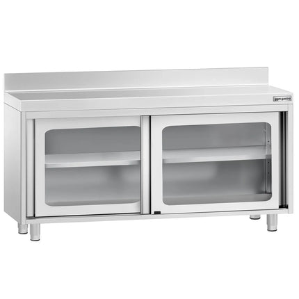 GGM Gastro Stainless Steel Floor Cupboard PREMIUM - 1600x700mm - with Glass Sliding Doors & Upstand