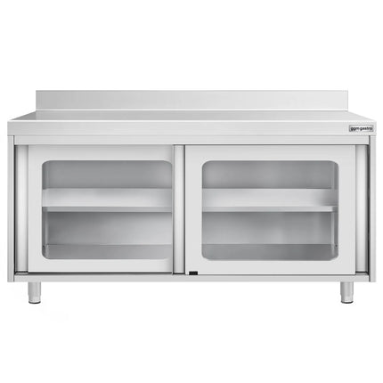 GGM Gastro Stainless Steel Floor Cupboard PREMIUM - 1600x700mm - with Glass Sliding Doors & Upstand
