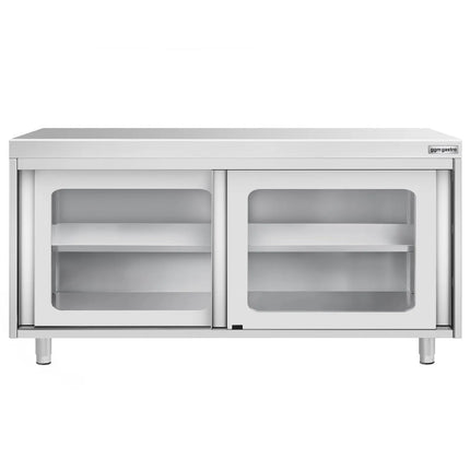 GGM Gastro Stainless Steel Floor Cupboard PREMIUM - 1600x700mm - with Glass Sliding Doors