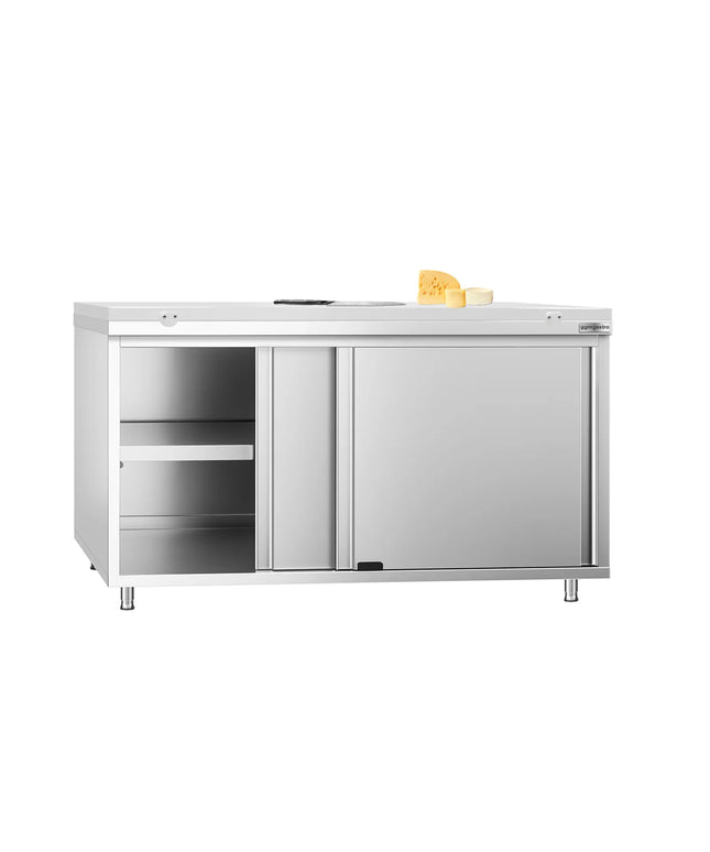 GGM Gastro Stainless Steel Floor Cupboard PREMIUM - 1600x700mm - with Sliding Doors - incl. Chopping Board White