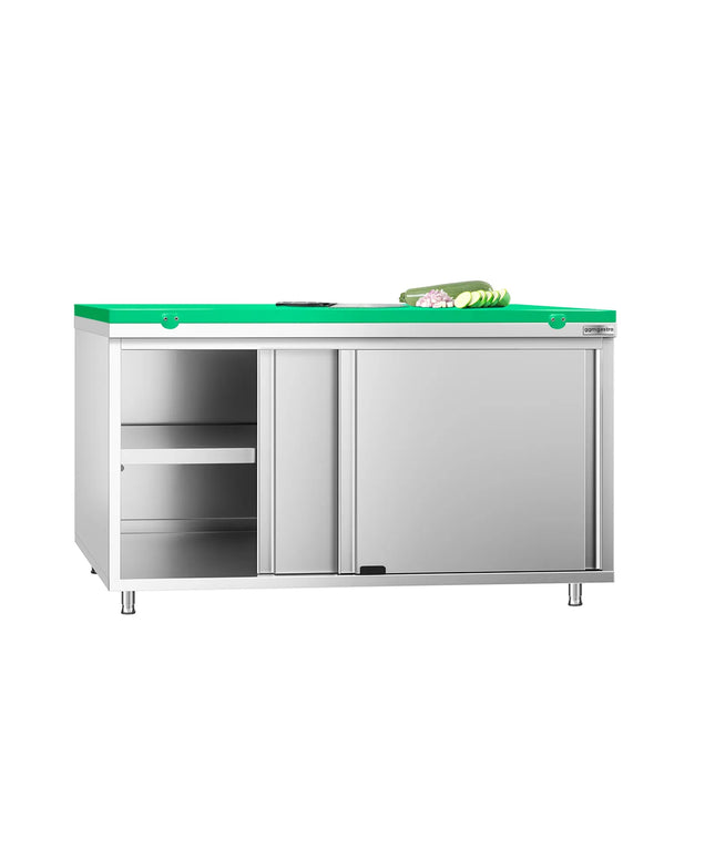 GGM Gastro Stainless Steel Floor Cupboard PREMIUM - 1600x700mm - with Sliding Doors - incl. Chopping Board Green
