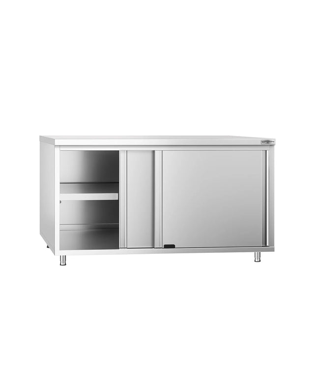 GGM Gastro Stainless Steel Floor Cupboard PREMIUM - 1600x700mm - with Sliding Doors & Upstand