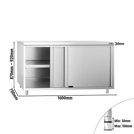 GGM Gastro Stainless Steel Floor Cupboard PREMIUM - 1600x700mm - with Sliding Doors & Upstand