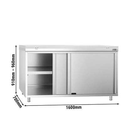 GGM Gastro Stainless Steel Floor Cupboard PREMIUM - 1600x700mm - with Sliding Doors - incl. Chopping Board White