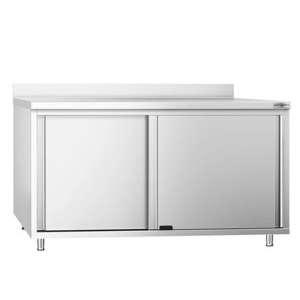 GGM Gastro Stainless Steel Floor Cupboard PREMIUM - 1600x700mm - with Sliding Doors & Upstand