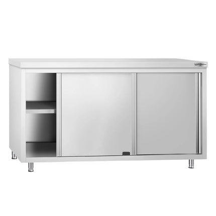 GGM Gastro Stainless Steel Floor Cupboard PREMIUM - 1600x700mm - with Sliding Doors & Pass-Through