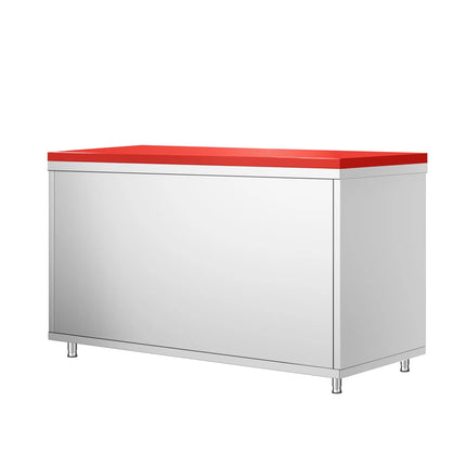 GGM Gastro Stainless Steel Floor Cupboard PREMIUM - 1600x700mm - with Sliding Doors - incl. Chopping Board Red
