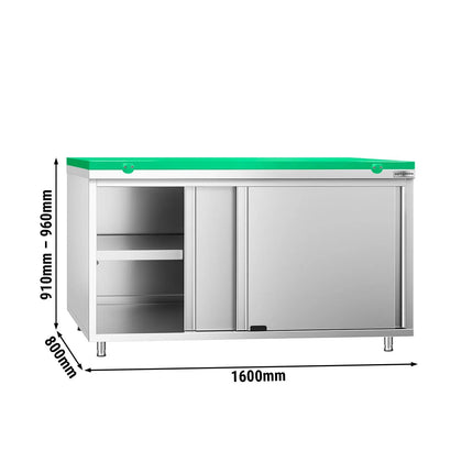 GGM Gastro Stainless Steel Floor Cupboard PREMIUM - 1600x800mm - with Sliding Doors - incl. Chopping Board Green