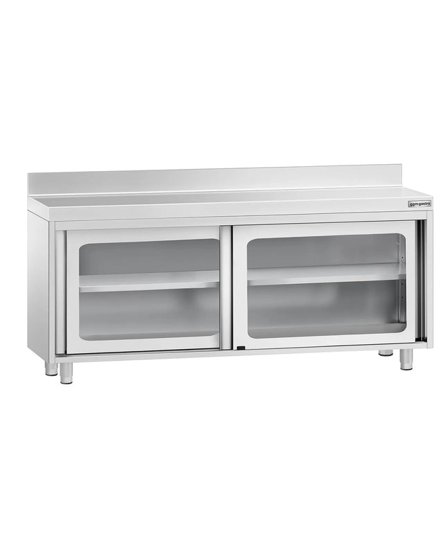 GGM Gastro Stainless Steel Floor Cupboard PREMIUM - 1800x600mm - with Glass Sliding Doors & Upstand