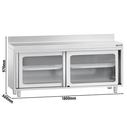 GGM Gastro Stainless Steel Floor Cupboard PREMIUM - 1800x600mm - with Glass Sliding Doors & Upstand
