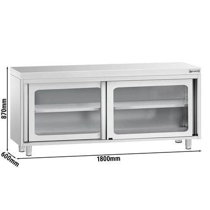GGM Gastro Stainless Steel Floor Cupboard PREMIUM - 1800x600mm - with Glass Sliding Doors