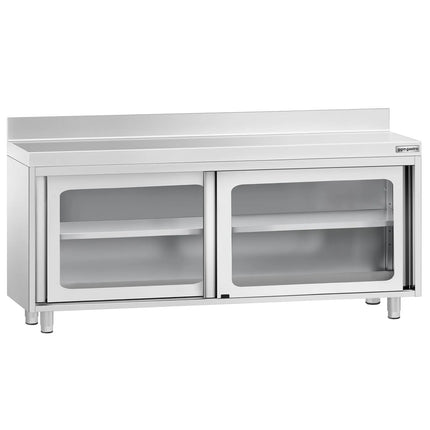 GGM Gastro Stainless Steel Floor Cupboard PREMIUM - 1800x600mm - with Glass Sliding Doors & Upstand