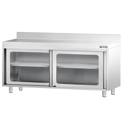 GGM Gastro Stainless Steel Floor Cupboard PREMIUM - 1800x600mm - with Glass Sliding Doors & Upstand