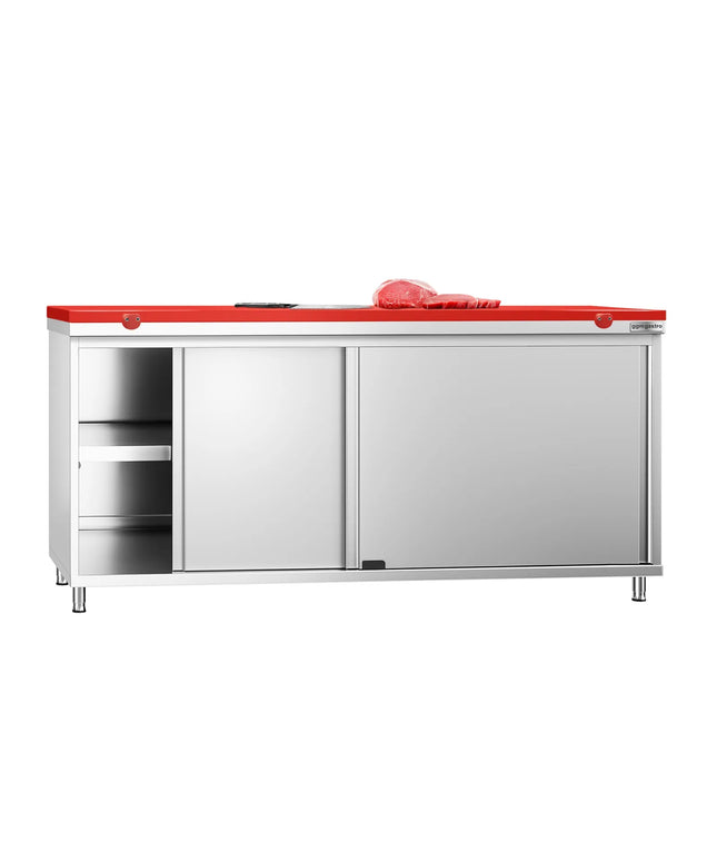 GGM Gastro Stainless Steel Floor Cupboard PREMIUM - 1800x600mm - with Sliding Doors - incl. Chopping Board Red