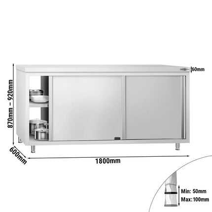 GGM Gastro Stainless Steel Floor Cupboard PREMIUM - 1800x600mm - with Sliding Doors
