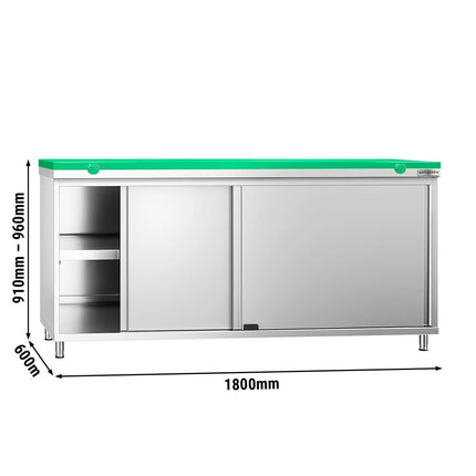 GGM Gastro Stainless Steel Floor Cupboard PREMIUM - 1800x600mm - with Sliding Doors - incl. Chopping Board Green