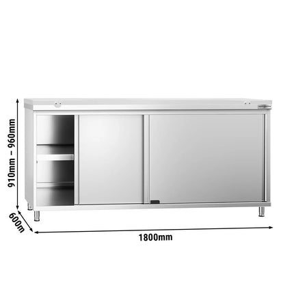 GGM Gastro Stainless Steel Floor Cupboard PREMIUM - 1800x600mm - with Sliding Doors - incl. Chopping Board White