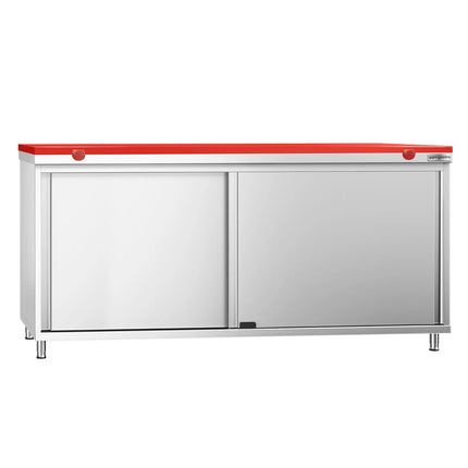 GGM Gastro Stainless Steel Floor Cupboard PREMIUM - 1800x600mm - with Sliding Doors - incl. Chopping Board Red
