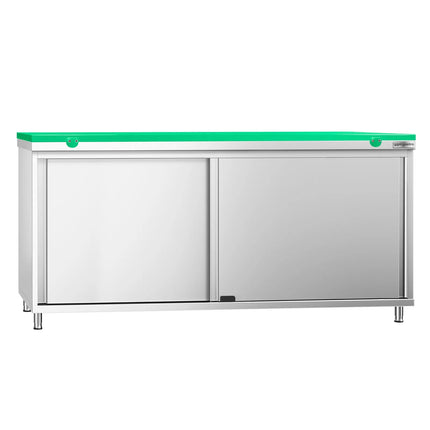 GGM Gastro Stainless Steel Floor Cupboard PREMIUM - 1800x600mm - with Sliding Doors - incl. Chopping Board Green