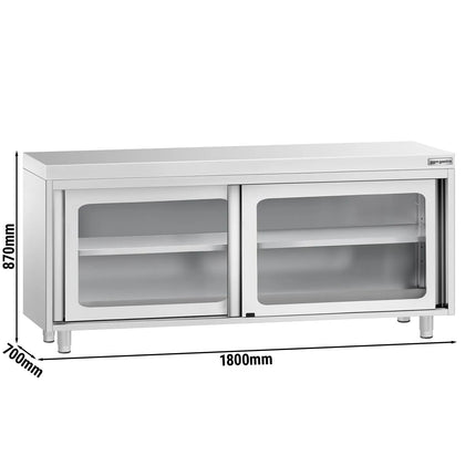 GGM Gastro Stainless Steel Floor Cupboard PREMIUM - 1800x700mm - with Glass Sliding Doors