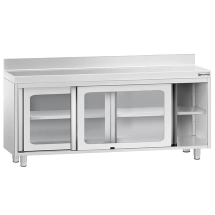 GGM Gastro Stainless Steel Floor Cupboard PREMIUM - 1800x700mm - with Glass Sliding Doors & Upstand