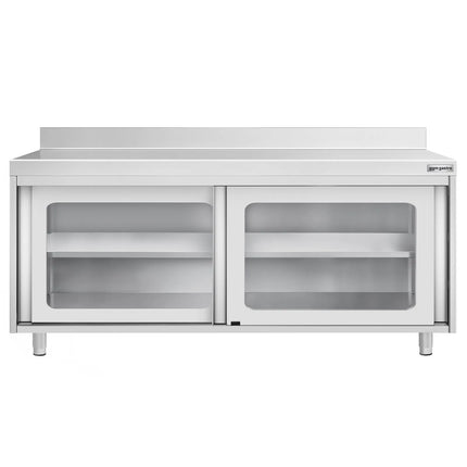 GGM Gastro Stainless Steel Floor Cupboard PREMIUM - 1800x700mm - with Glass Sliding Doors & Upstand