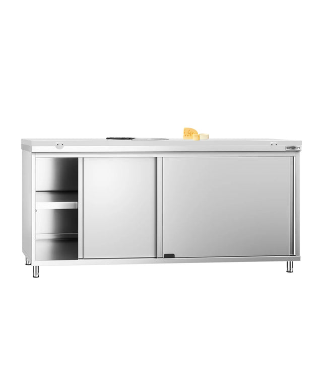 GGM Gastro Stainless Steel Floor Cupboard PREMIUM - 1800x700mm - with Sliding Doors - incl. Chopping Board White