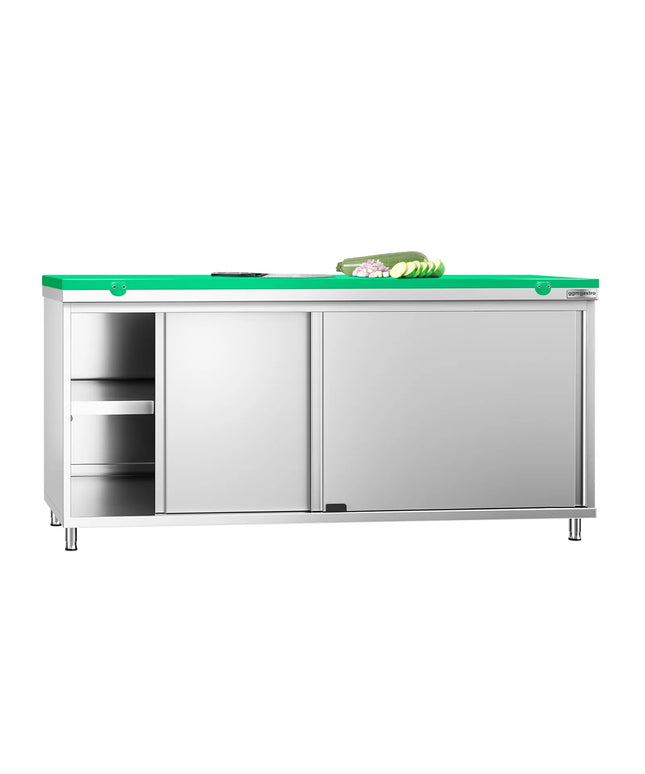 GGM Gastro Stainless Steel Floor Cupboard PREMIUM - 1800x700mm - with Sliding Doors - incl. Chopping Board Green