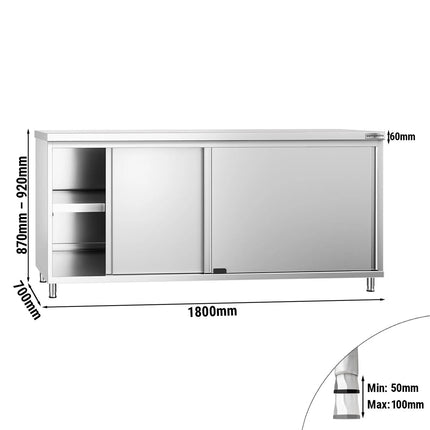 GGM Gastro Stainless Steel Floor Cupboard PREMIUM - 1800x700mm - with Sliding Doors