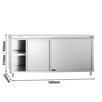 GGM Gastro Stainless Steel Floor Cupboard PREMIUM - 1800x700mm - with Sliding Doors - incl. Chopping Board White