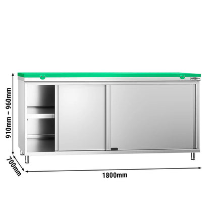 GGM Gastro Stainless Steel Floor Cupboard PREMIUM - 1800x700mm - with Sliding Doors - incl. Chopping Board Green