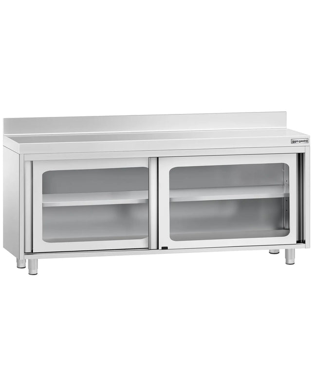 GGM Gastro Stainless Steel Floor Cupboard PREMIUM - 2000x600mm - with Glass Sliding Doors & Upstand