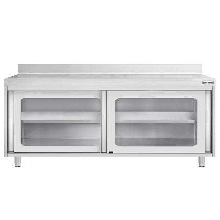 GGM Gastro Stainless Steel Floor Cupboard PREMIUM - 2000x600mm - with Glass Sliding Doors & Upstand