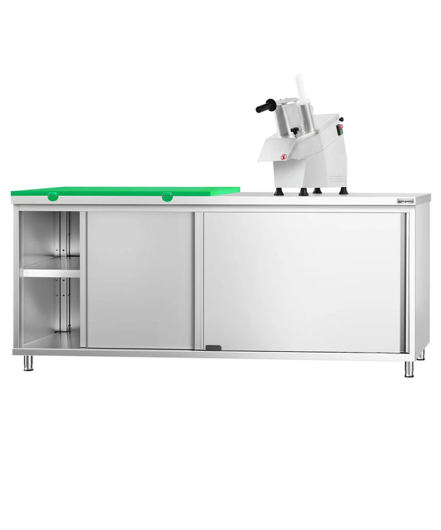 GGM Gastro Stainless Steel Floor Cupboard PREMIUM - 2000x600mm - with Sliding Doors - incl. Chopping Board Green