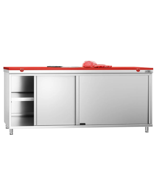 GGM Gastro Stainless Steel Floor Cupboard PREMIUM - 2000x600mm - with Sliding Doors - incl. Chopping Board Red