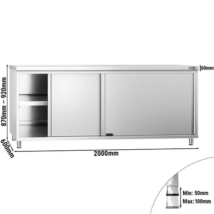 GGM Gastro Stainless Steel Floor Cupboard PREMIUM - 2000x600mm - with Sliding Doors