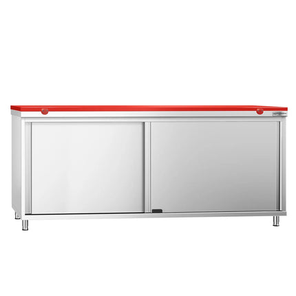 GGM Gastro Stainless Steel Floor Cupboard PREMIUM - 2000x600mm - with Sliding Doors - incl. Chopping Board Red