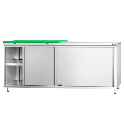 GGM Gastro Stainless Steel Floor Cupboard PREMIUM - 2000x600mm - with Sliding Doors - incl. Chopping Board Green