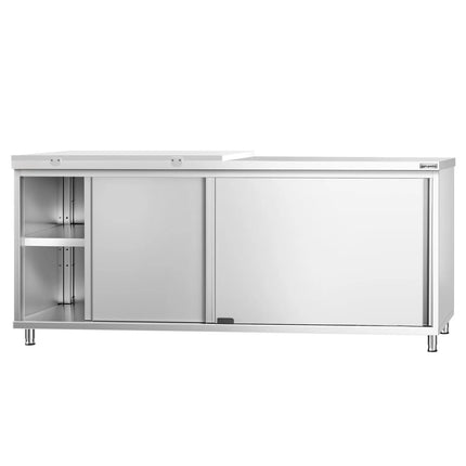 GGM Gastro Stainless Steel Floor Cupboard PREMIUM - 2000x600mm - with Sliding Doors - incl. 1/2 Chopping Board White