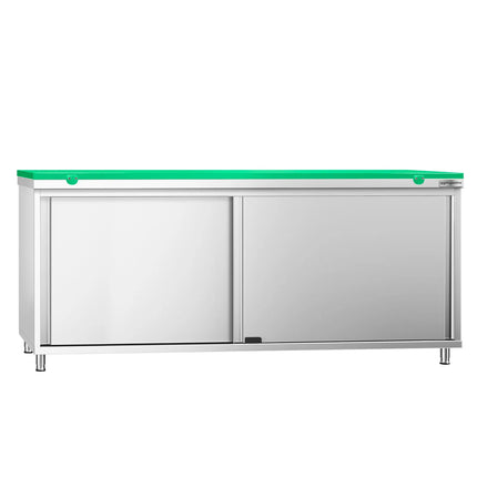 GGM Gastro Stainless Steel Floor Cupboard PREMIUM - 2000x600mm - with Sliding Doors - incl. Chopping Board Green