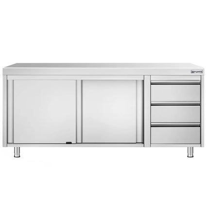 GGM Gastro Stainless Steel Floor Cupboard PREMIUM - 2000x600mm - with Sliding Doors with 3 Drawers right