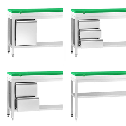 GGM Gastro Stainless Steel Floor Cupboard PREMIUM - 2000x600mm - with Sliding Doors - incl. Chopping Board Green