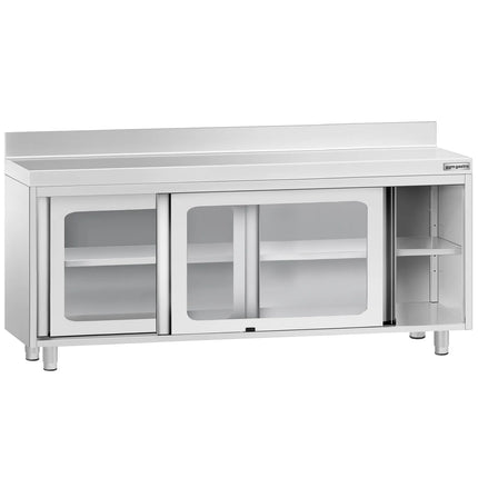 GGM Gastro Stainless Steel Floor Cupboard PREMIUM - 2000x700mm - with Glass Sliding Doors & Upstand